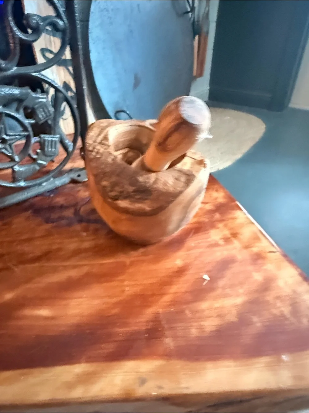 Hand-Carved Wooden Mortar and Pestle - Natural Wood